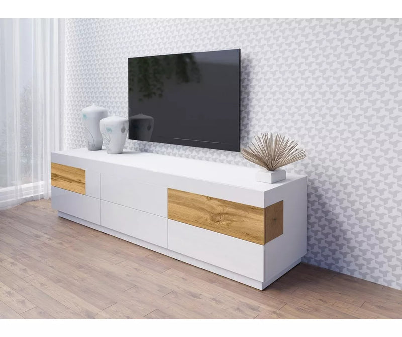 Mueble TV mueble alto moderno gris oscuro blanco brillante Ancho 206 cm Fondo 50,5 cm Alto 53,6 cm