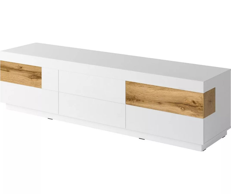 Mueble TV mueble alto moderno gris oscuro blanco brillante Ancho 206 cm Fondo 50,5 cm Alto 53,6 cm