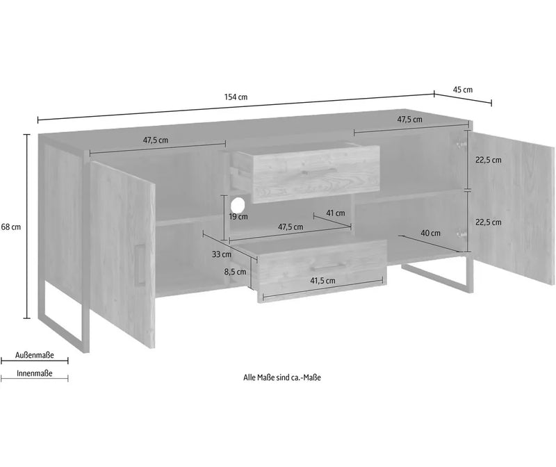 Mueble TV mueble alto moderno rural marrón negro Ancho 154 cm Fondo 45 cm Alto 68 cm