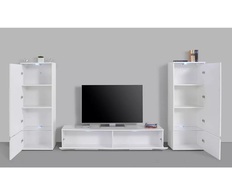 Mueble de pared para TV moderno blanco y negro brillante (juego, 3 piezas)