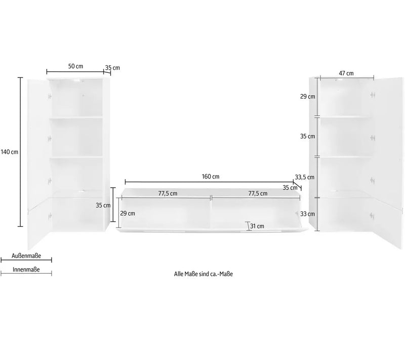 TV meubel wandmeubel modern hoogglans zwart wit (set, 3 stuks)