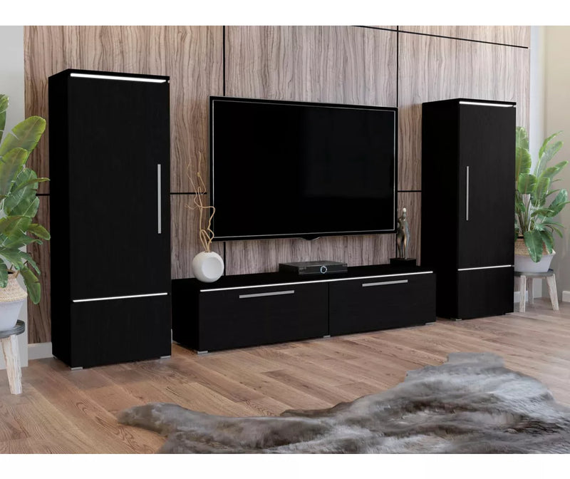 Mueble de pared para TV moderno blanco y negro brillante (juego, 3 piezas)