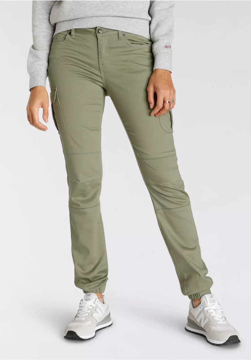 Pantalón cargo mujer verde caqui 30 32