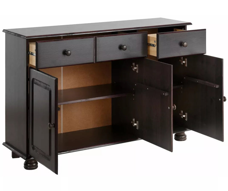 Dressoir wandmeubel landelijk modern donkerbruin wit Breedte 120 cm Diepte 34 cm Hoogte 77 cm