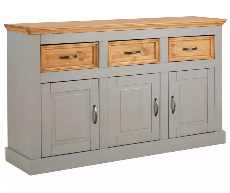 Dressoir wandmeubel landelijk massief grenen grijs bruin wit Breedte 145 cm Diepte 38 cm Hoogte 87 cm