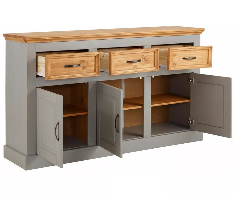 Dressoir wandmeubel landelijk massief grenen grijs bruin wit Breedte 145 cm Diepte 38 cm Hoogte 87 cm