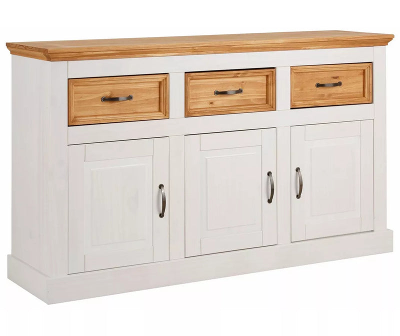 Dressoir wandmeubel landelijk massief grenen grijs bruin wit Breedte 145 cm Diepte 38 cm Hoogte 87 cm