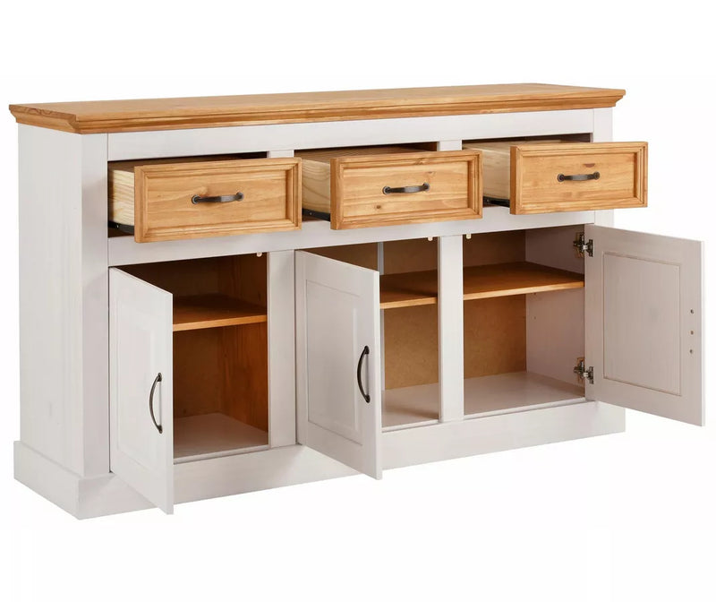 Dressoir wandmeubel landelijk massief grenen grijs bruin wit Breedte 145 cm Diepte 38 cm Hoogte 87 cm