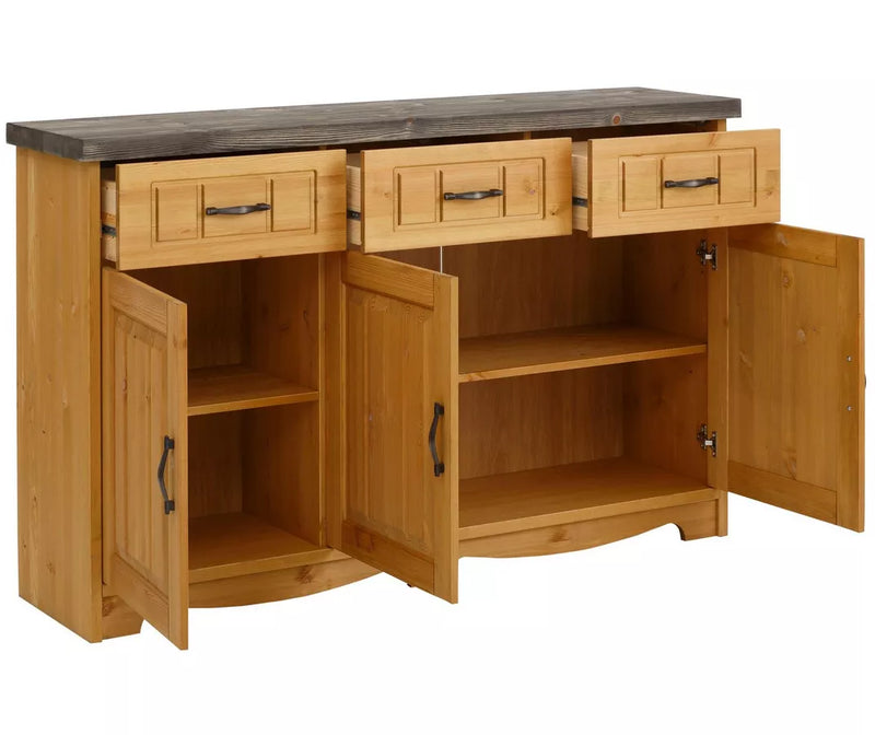 Dressoir wandmeubel landelijk massief bruin wit Breedte 148 cm Diepte 37 cm Hoogte 91 cm