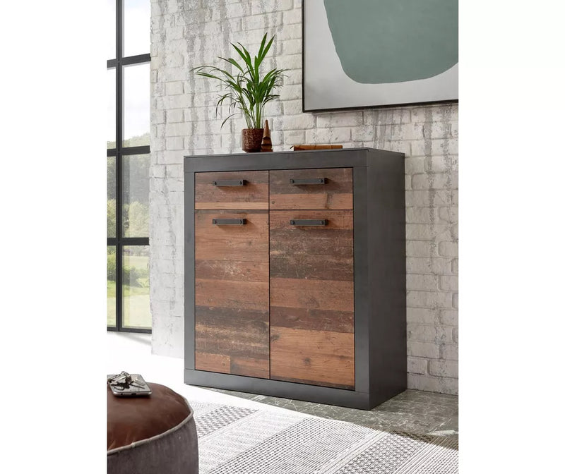 Dressoir wandmeubel landelijk modern bruin matt zwart Breedte 92 cm Diepte 42 cm Hoogte 104 cm