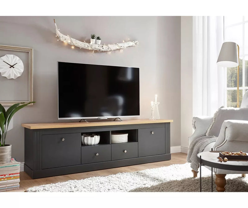 TV meubel wandmeubel landelijk wit bruin donkergrijs Breedte 180 cm Diepte 41 cm Hoogte 52 cm