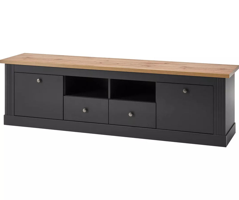 Mueble TV mueble alto rural blanco marrón gris oscuro Ancho 180 cm Fondo 41 cm Alto 52 cm