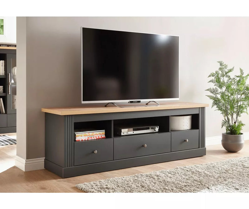 TV meubel wandmeubel wit bruin donkergrijs landelijke look Breedte 160 cm Diepte 40 cm Hoogte 52 cm