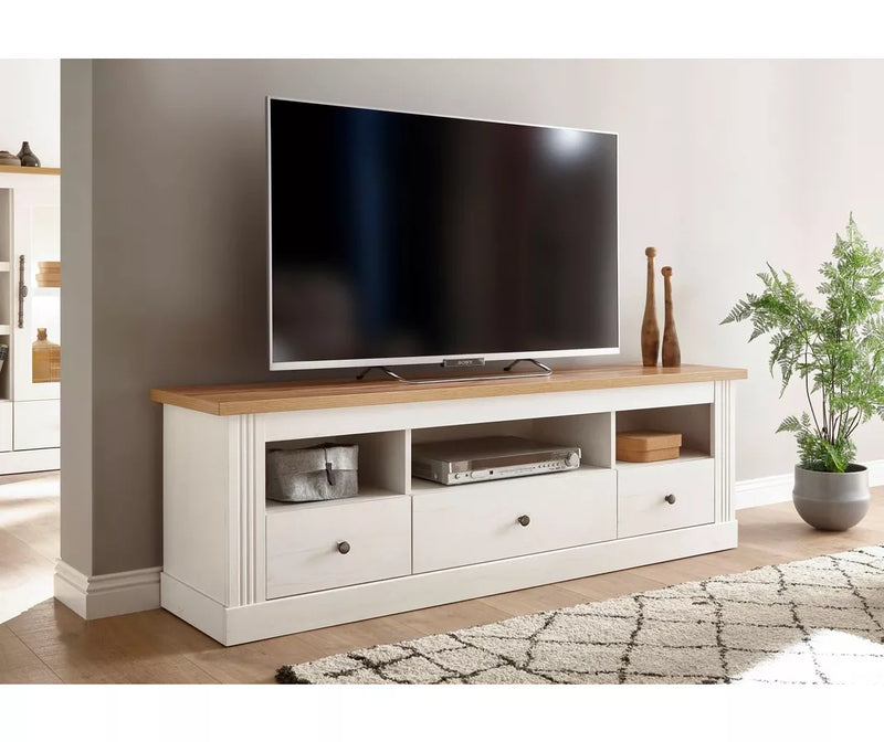 TV meubel wandmeubel wit bruin donkergrijs landelijke look Breedte 160 cm Diepte 40 cm Hoogte 52 cm