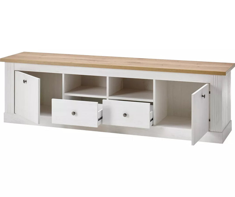 Mueble TV mueble alto rural blanco marrón gris oscuro Ancho 180 cm Fondo 41 cm Alto 52 cm