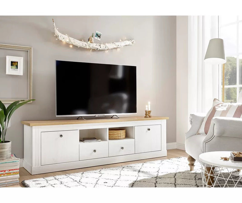 Mueble TV mueble alto rural blanco marrón gris oscuro Ancho 180 cm Fondo 41 cm Alto 52 cm