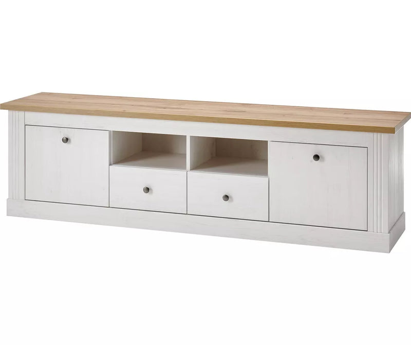 Mueble TV mueble alto rural blanco marrón gris oscuro Ancho 180 cm Fondo 41 cm Alto 52 cm