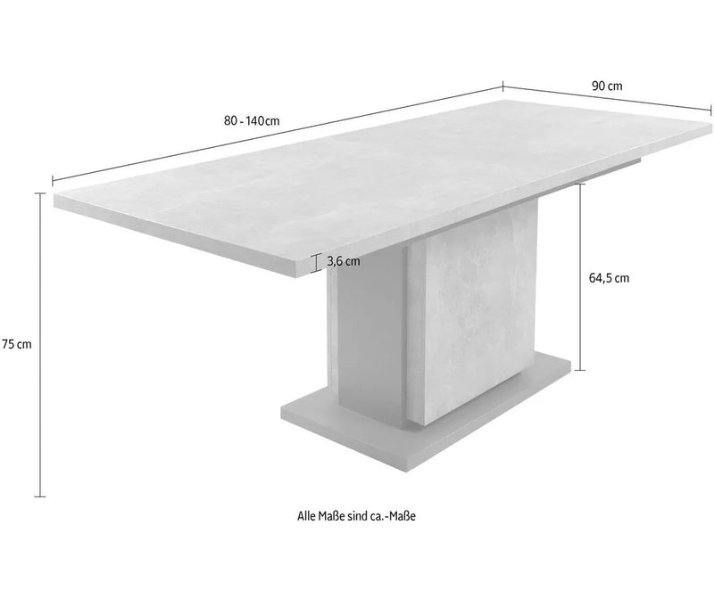 Eettafel kleur grijs Breedte 140 cm Diepte 90 cm Hoogte 75 cm