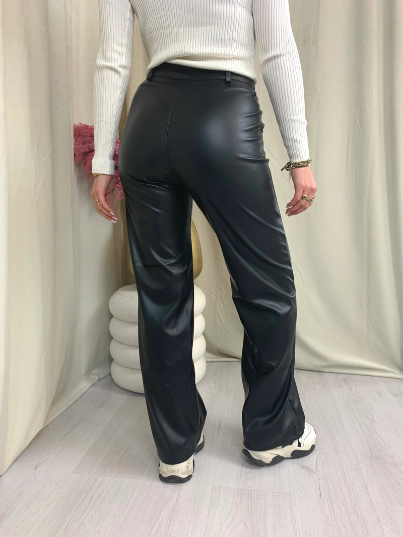 Pantalón mujer cuero negro sml