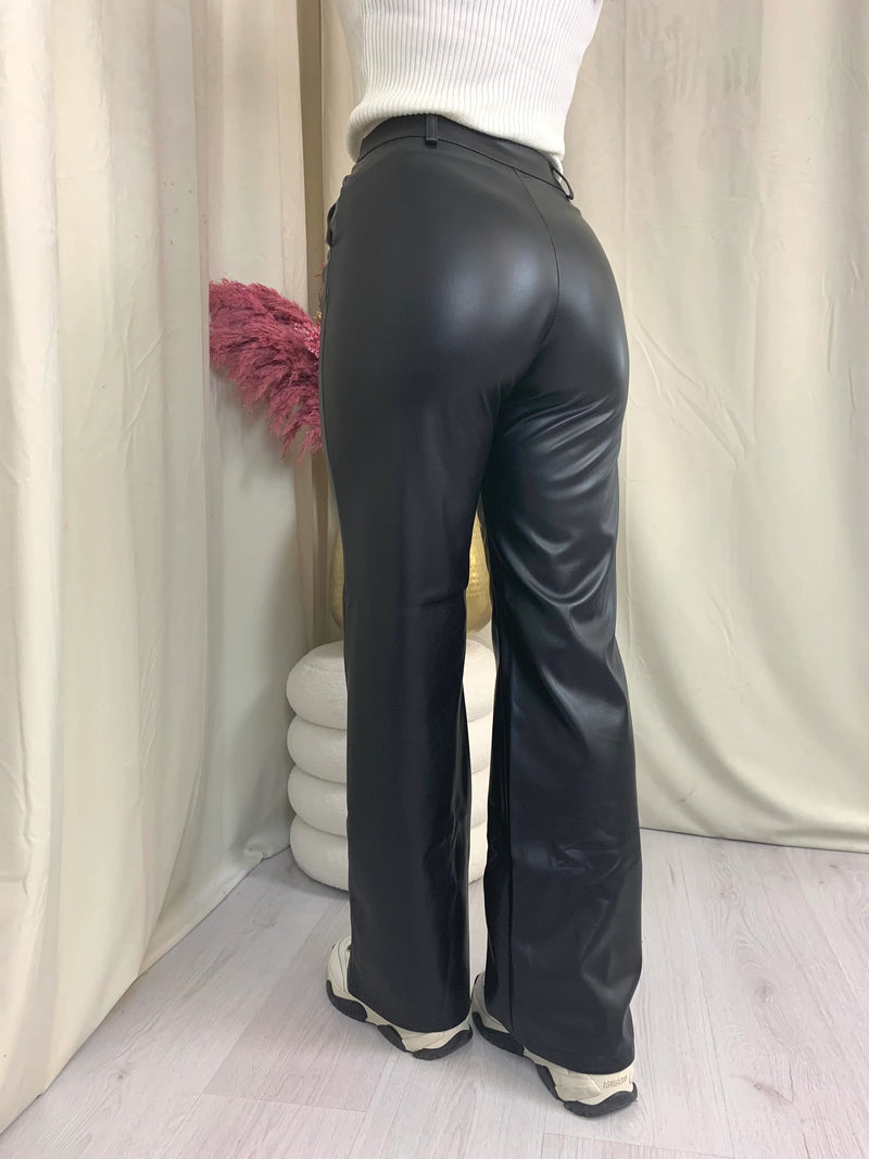 Pantalón mujer cuero negro sml