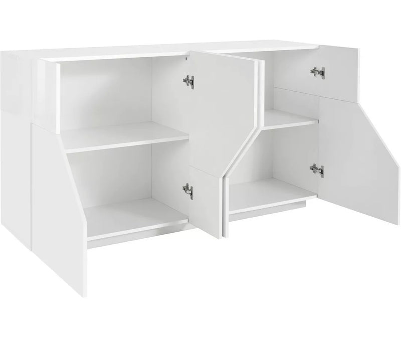 Dressoir wandmeubel modern hoogglans wit eiken lichtbruin mat donkergrijs Breedte 160 cm Diepte 43 cm Hoogte 86 cm