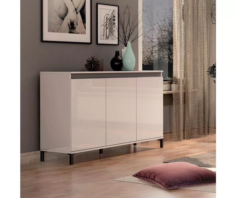 Aparador de pared moderno blanco brillante Ancho 138 cm Fondo 40 cm Alto 84 cm