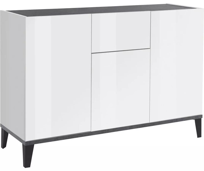 Dressoir wandmeubel landelijk modern hoogglans wit bruin Breedte 120 cm Diepte 40 cm Hoogte 82 cm