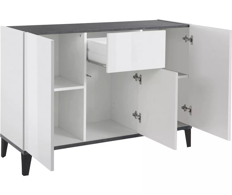 Dressoir wandmeubel landelijk modern hoogglans wit bruin Breedte 120 cm Diepte 40 cm Hoogte 82 cm