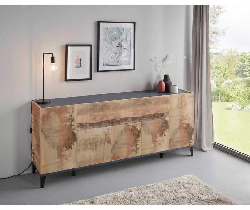 Dressoir wandmeubel modern hoogglans wit lichtbruin donkergrijs Breedte 200 cm Diepte 40 cm Hoogte 82 cm