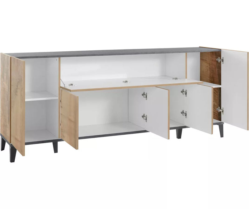 Dressoir wandmeubel modern hoogglans wit lichtbruin donkergrijs Breedte 200 cm Diepte 40 cm Hoogte 82 cm