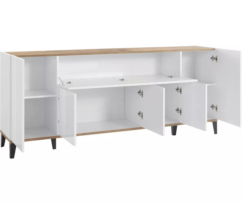 Dressoir wandmeubel modern hoogglans wit lichtbruin donkergrijs Breedte 200 cm Diepte 40 cm Hoogte 82 cm