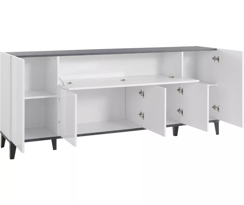 Dressoir wandmeubel modern hoogglans wit lichtbruin donkergrijs Breedte 200 cm Diepte 40 cm Hoogte 82 cm