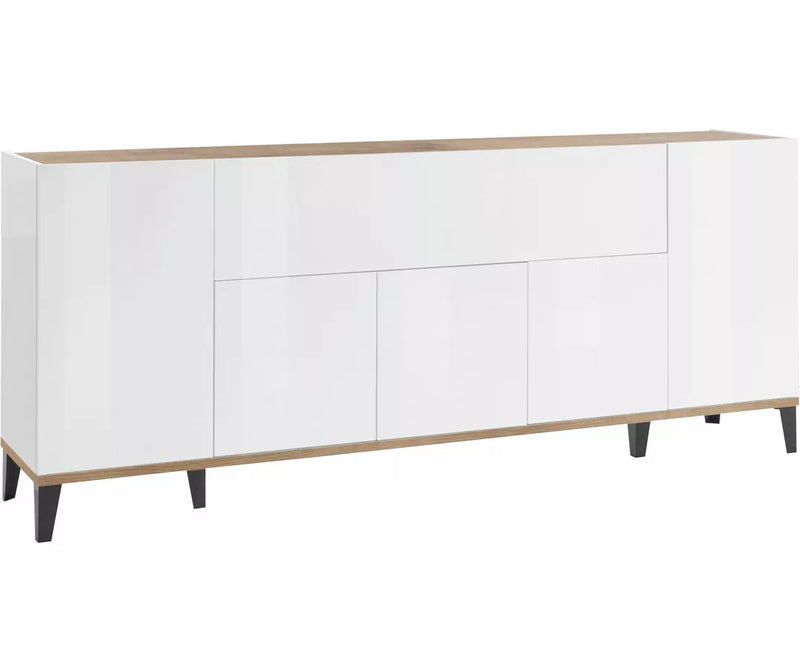 Dressoir wandmeubel modern hoogglans wit lichtbruin donkergrijs Breedte 200 cm Diepte 40 cm Hoogte 82 cm