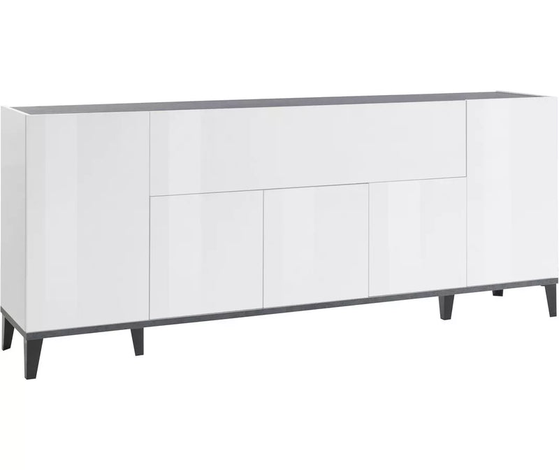 Dressoir wandmeubel modern hoogglans wit lichtbruin donkergrijs Breedte 200 cm Diepte 40 cm Hoogte 82 cm