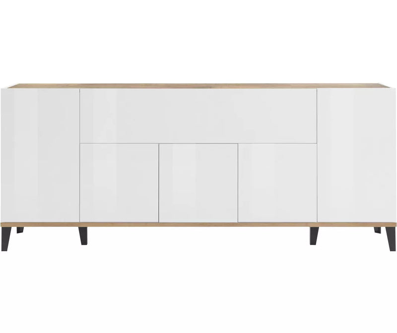 Dressoir wandmeubel modern hoogglans wit lichtbruin donkergrijs Breedte 200 cm Diepte 40 cm Hoogte 82 cm