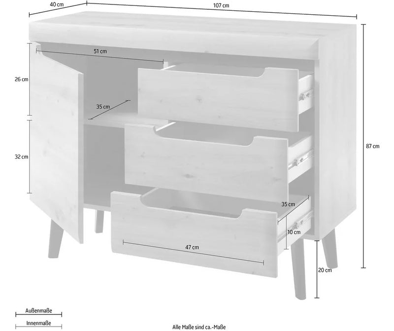 Dressoir wandmeubel modern lichtbruin hout-look Breedte 107 cm Diepte 40 cm Hoogte 87 cm