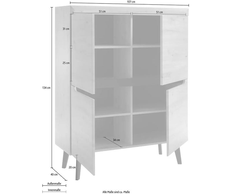 Dressoir wandmeubel landelijk modern eiken lichtbruin Breedte 107 cm Diepte 40 cm Hoogte 134 cm