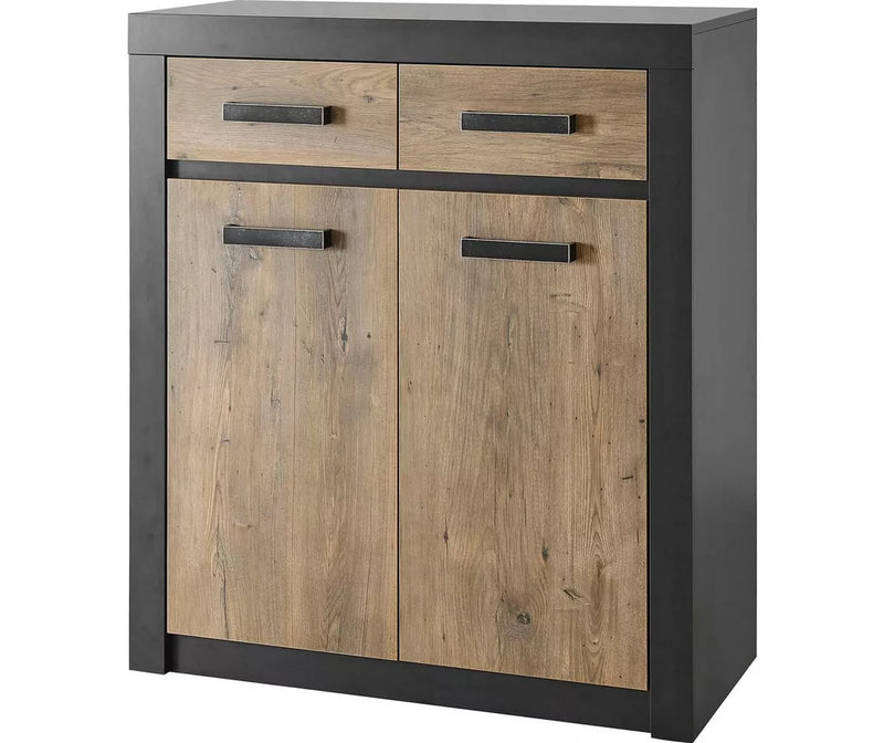 Dressoir wandmeubel landelijk modern bruin mat zwart Breedte 92 cm Diepte 42 cm Hoogte 105 cm