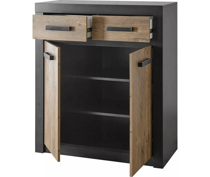 Dressoir wandmeubel landelijk modern bruin mat zwart Breedte 92 cm Diepte 42 cm Hoogte 105 cm