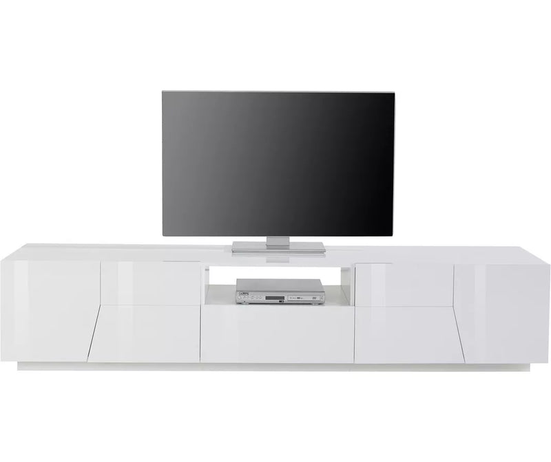 Mueble TV mueble alto moderno blanco brillante gris oscuro Ancho 220 cm Fondo 43 cm Alto 46 cm