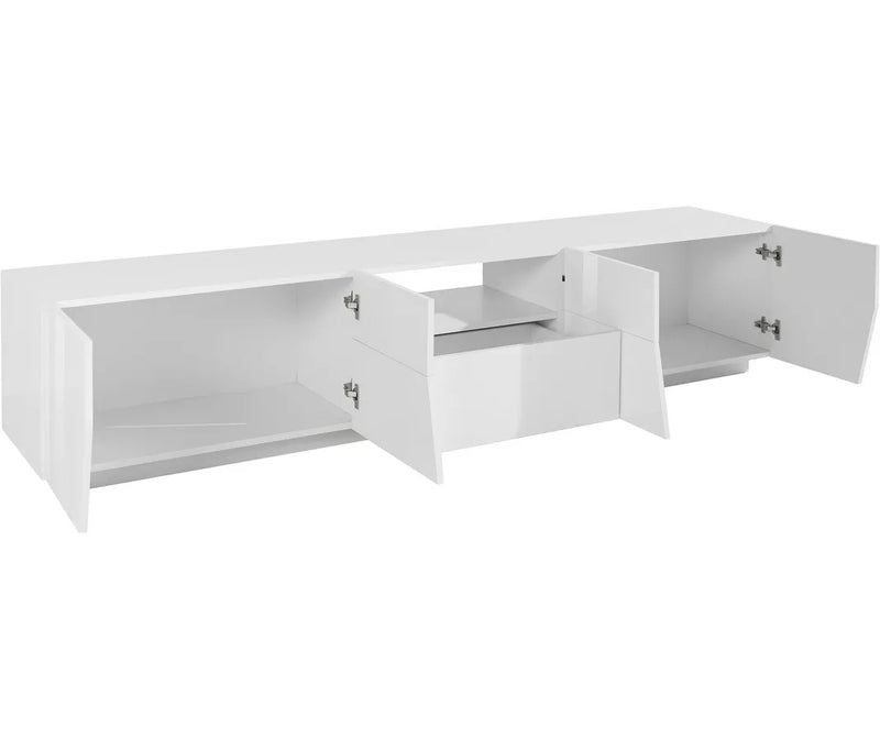 Mueble TV mueble alto moderno blanco brillante gris oscuro Ancho 220 cm Fondo 43 cm Alto 46 cm