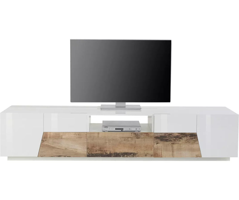 Mueble TV mueble alto moderno blanco brillante gris oscuro Ancho 220 cm Fondo 43 cm Alto 46 cm