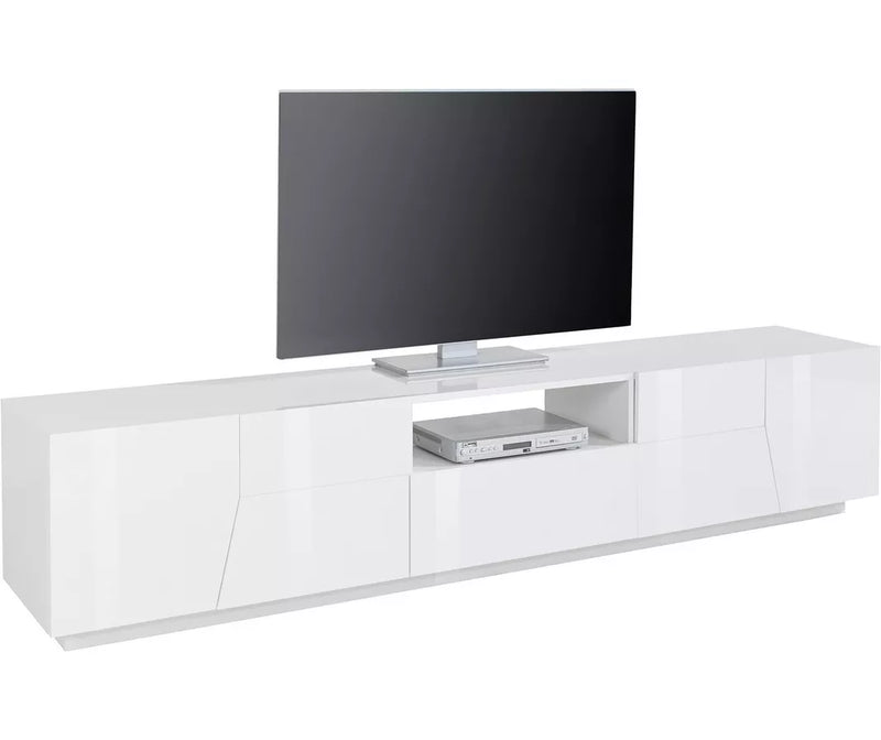 Mueble TV mueble alto moderno blanco brillante gris oscuro Ancho 220 cm Fondo 43 cm Alto 46 cm