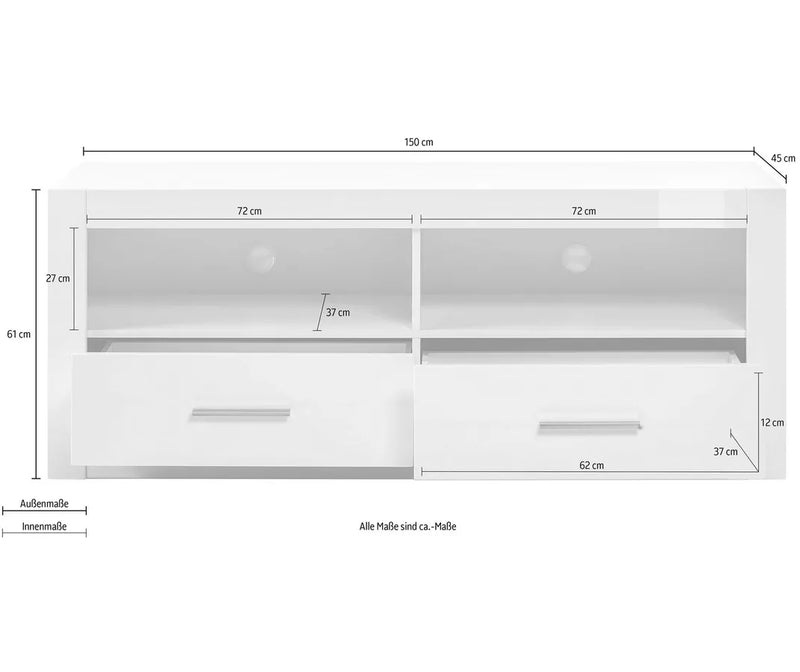 TV meubel wandmeubel hoogglans wit 150 cm