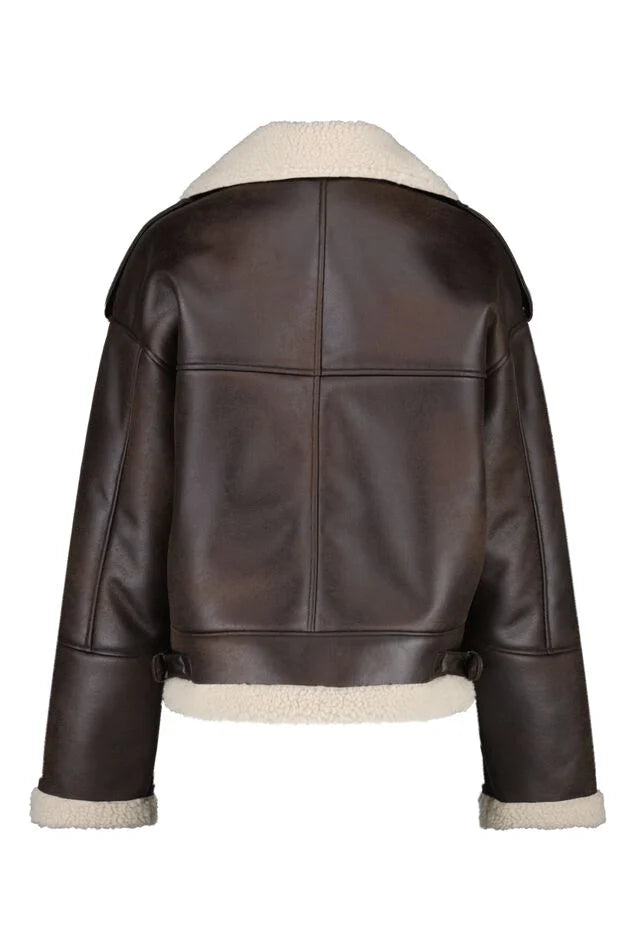 Chaqueta de mujer cuero marrón oscuro xs sml xl