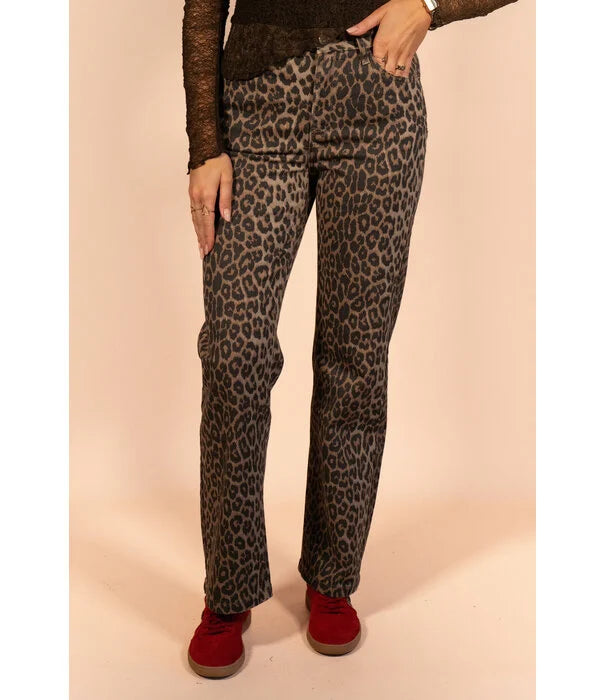 Dames broek bruin luipaard print xs s m l xl