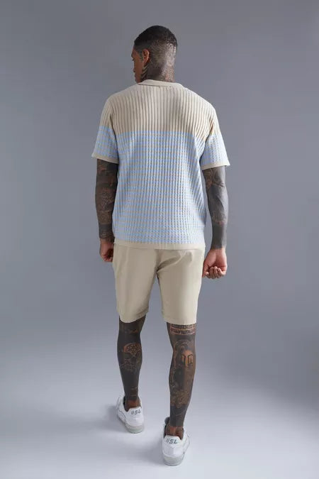 Polo de hombre con estampado de suéter de canalé beige azul claro xs sml 