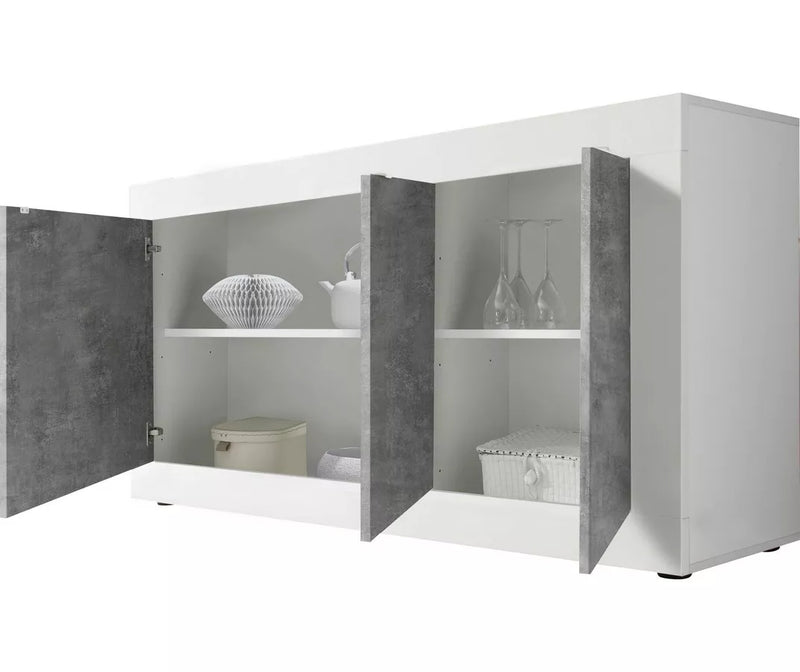 Aparador de pared moderno blanco negro gris Ancho 160 cm Fondo 43 cm Alto 86 cm