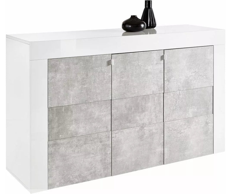 Mueble TV mueble alto moderno blanco brillante gris Ancho 138 cm