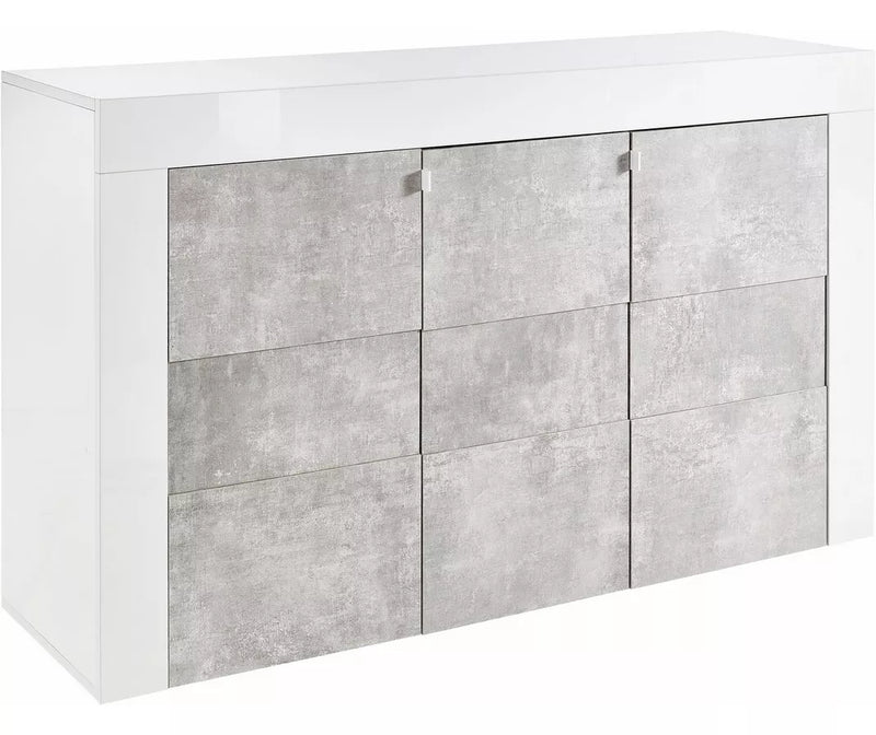 Mueble TV mueble alto moderno blanco brillante gris Ancho 138 cm